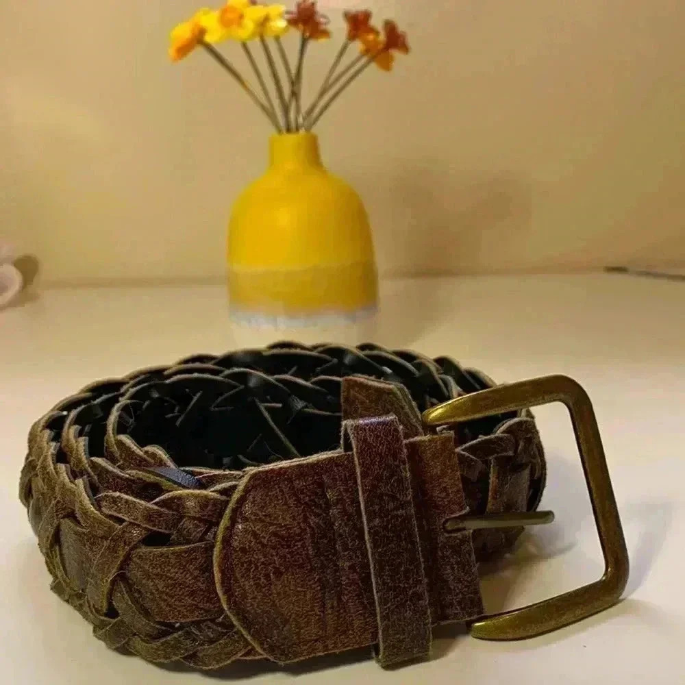 Source unknown distressed leather belt, vintage look